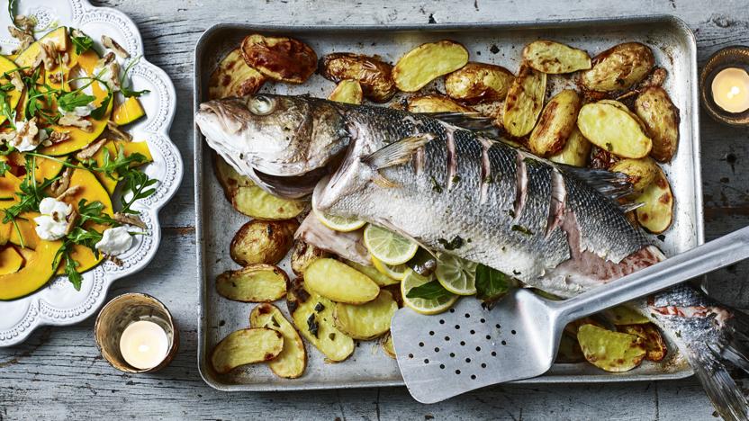 Baked Sea Bass on Crispy Potatoes